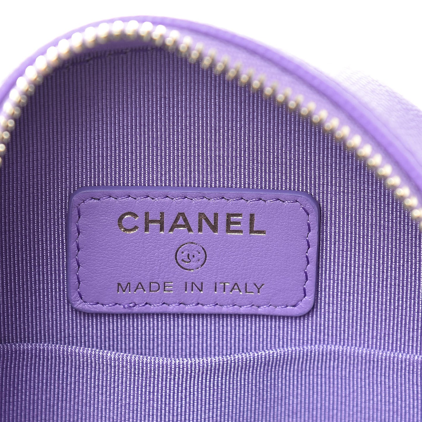 Caviar Quilted Round Clutch With Chain Purple
