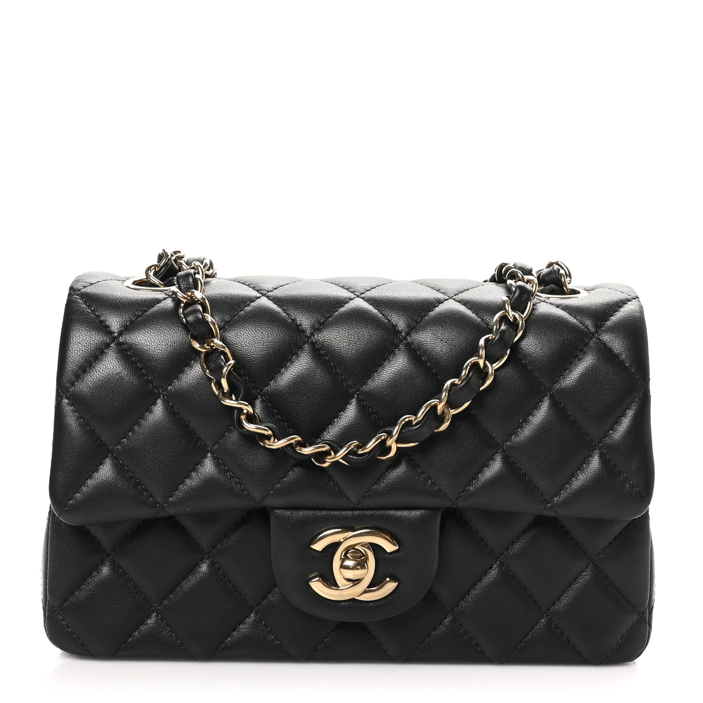 Lambskin Quilted Mini Rectangular Flap Black