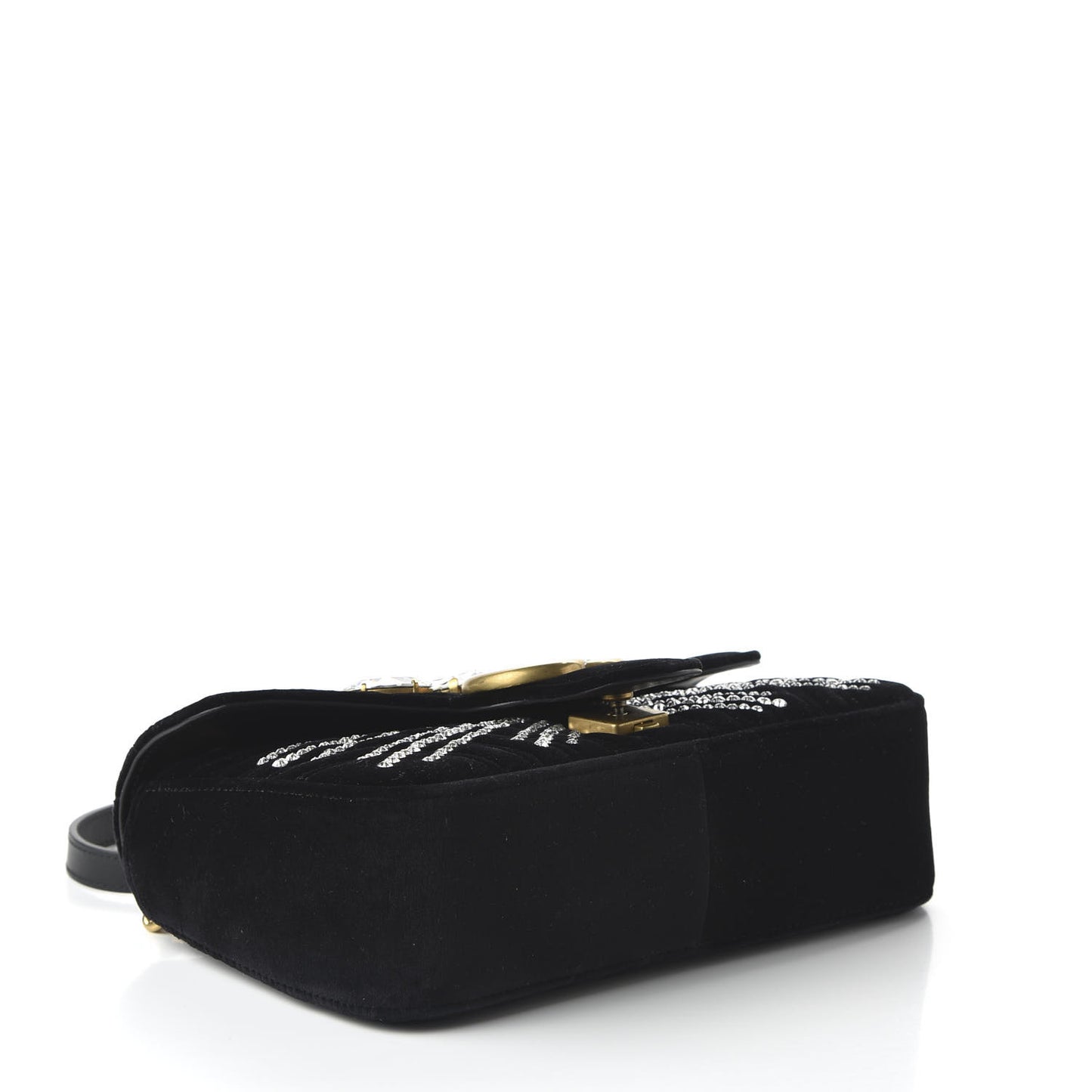 Velvet Matelasse Marquise Crystals Embroidered Small GG Marmont Shoulder Bag Black