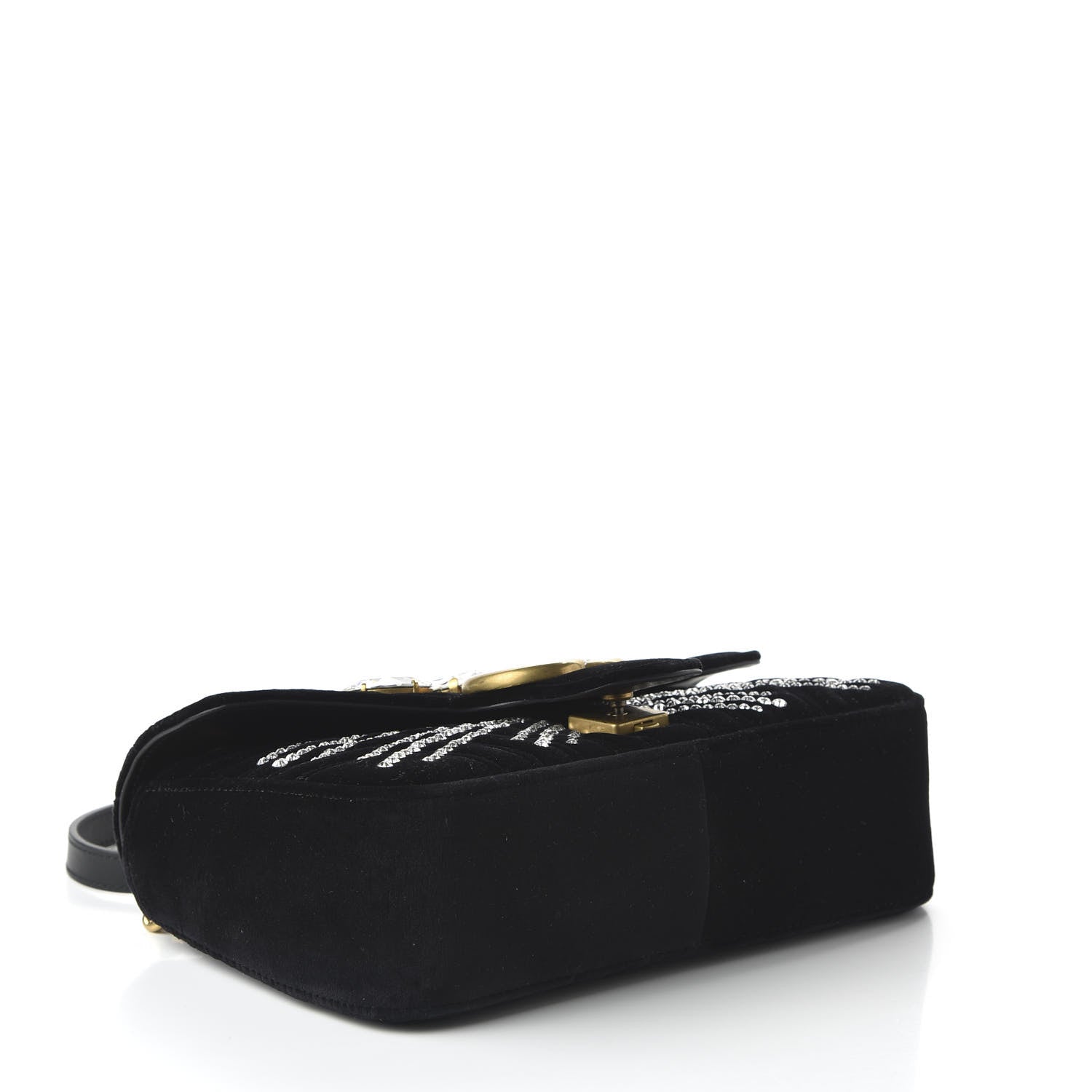 Gucci Velvet Matelasse Marquise Crystals Embroidered Small GG Marmont Shoulder Bag Black 4 of 10