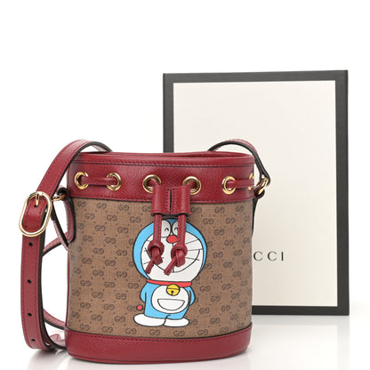 Gucci X DORAEMON Mini Vintage GG Supreme Monogram Textured Dollar Calfskin Mini Bucket Bag Beige Ebony Multicolor New Cherry Red 11 of 11