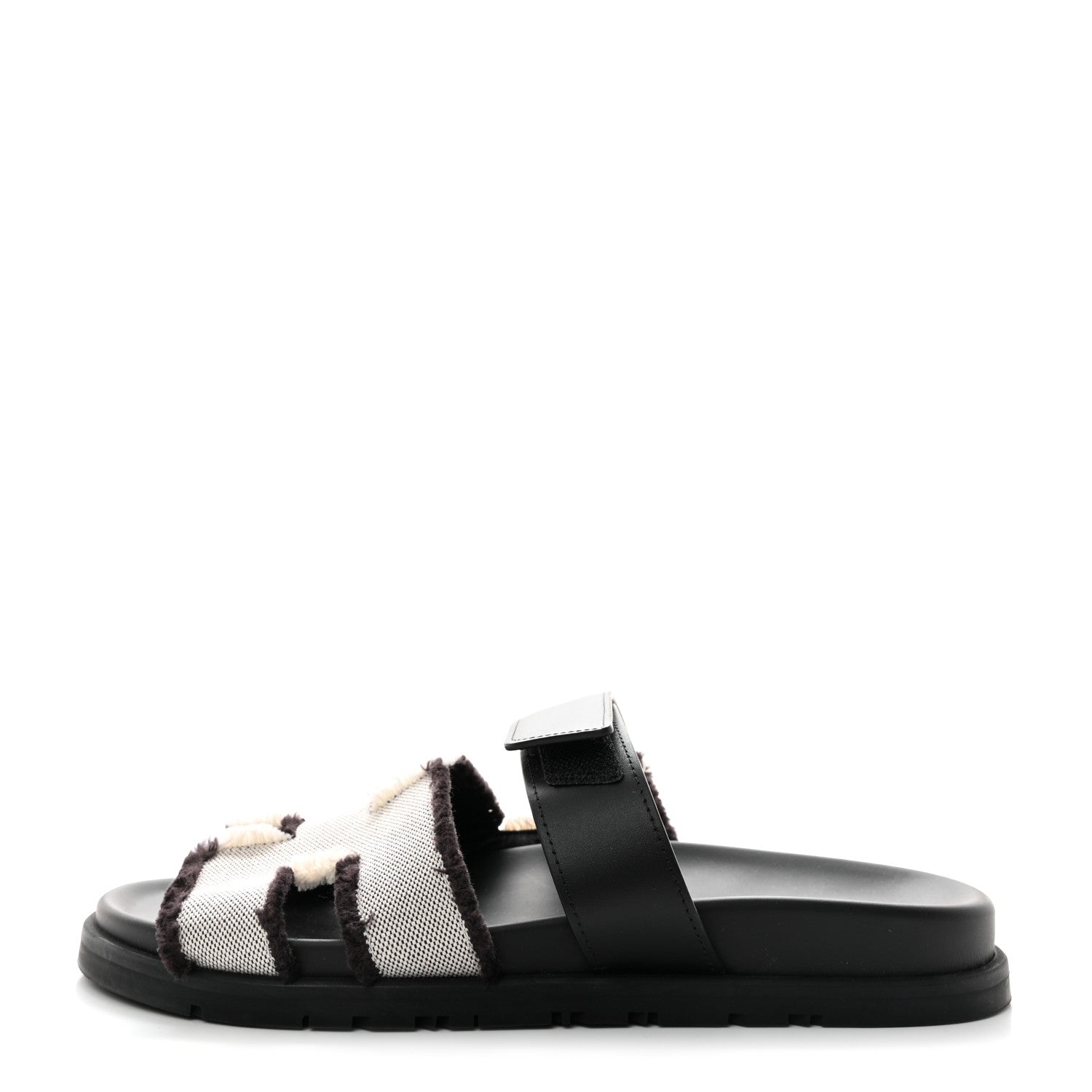 Hermes Techno Fringed H Canvas Caflskin Womens Chypre Sandals 39 Prunoir Black 1 of 9