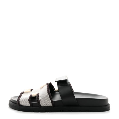 Hermes Techno Fringed H Canvas Caflskin Womens Chypre Sandals 39 Prunoir Black 1 of 9