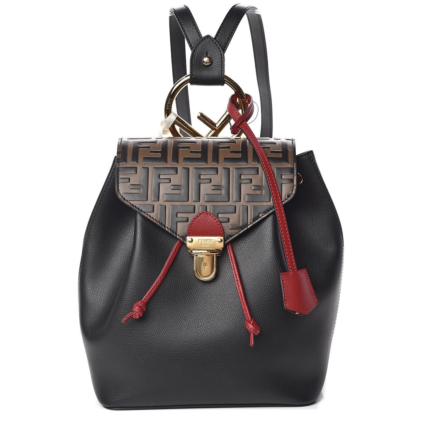 Vitello Cruise Bi-Color FF 1974 Embossed F is Fendi Drawstring Backpack Black Fragola Maya