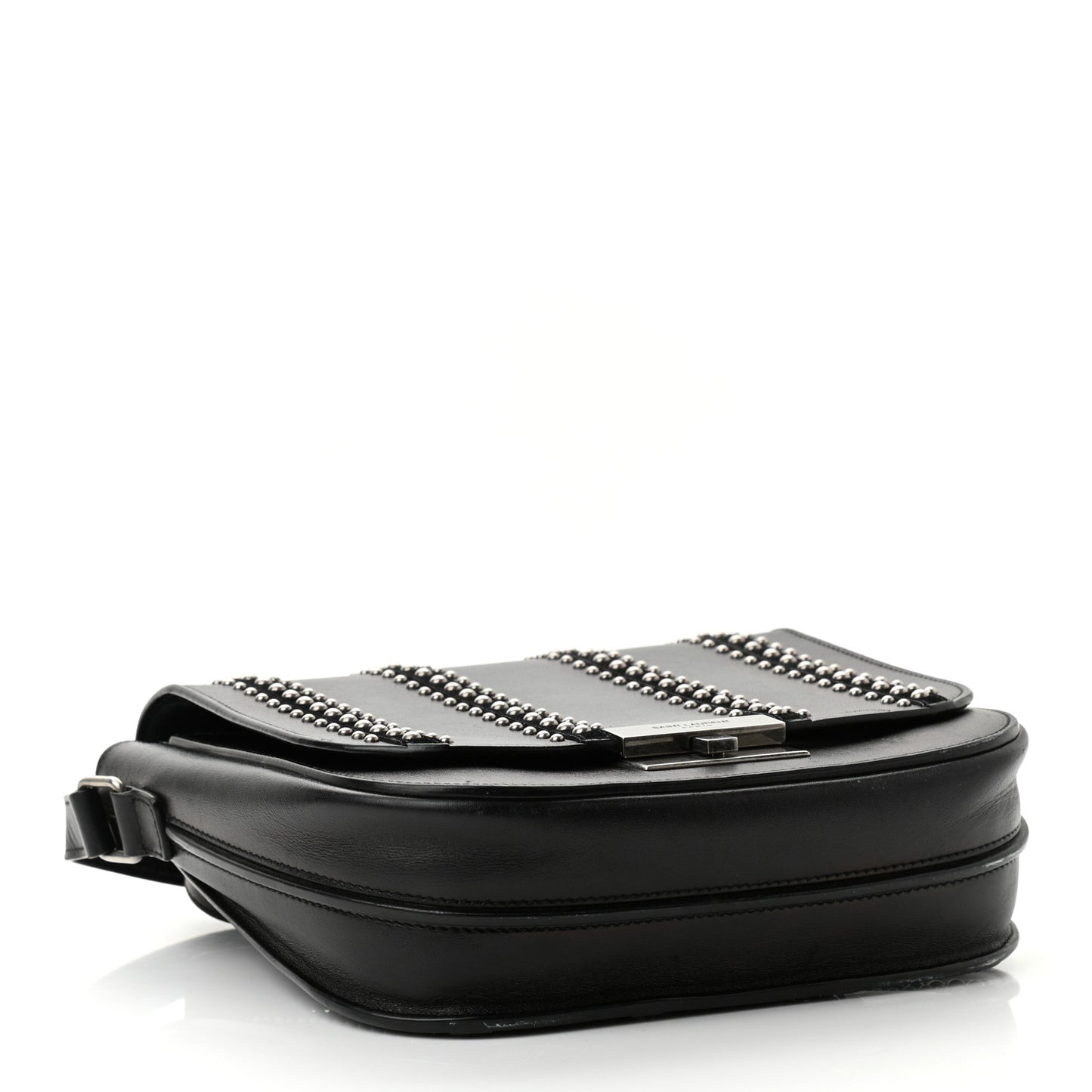 Smooth Calfskin Suede Betty Stud Stripe Flap Messenger Black