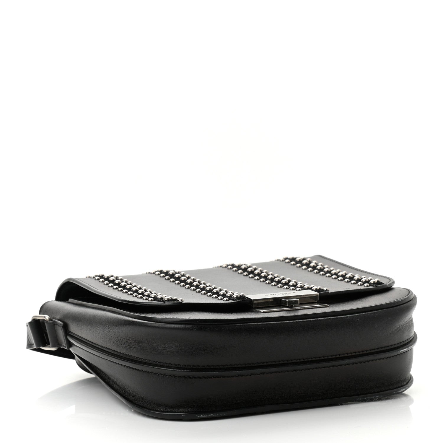 Saint Laurent Smooth Calfskin Suede Betty Stud Stripe Flap Messenger Black 4 of 10