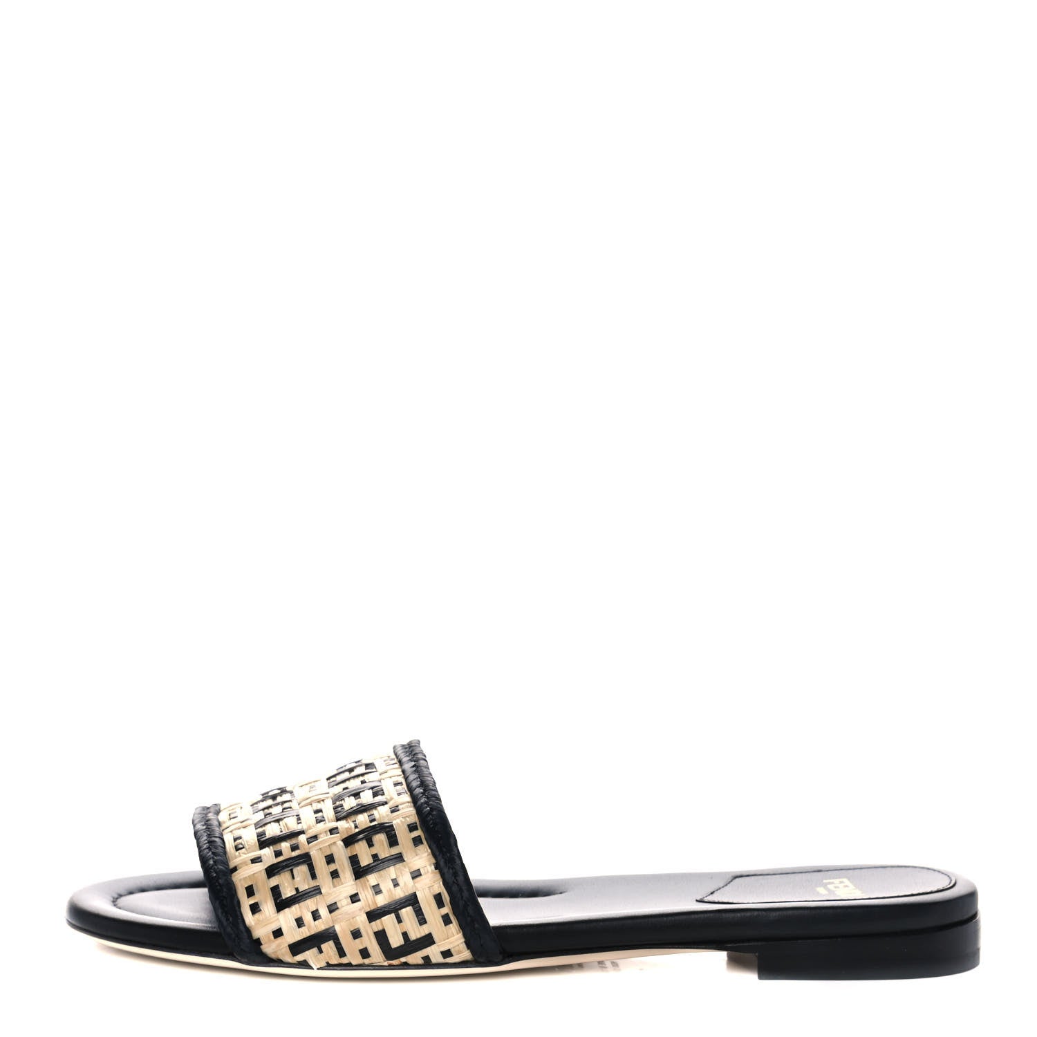 Fendi Raffia FF Flat Slide Sandals 36 Natural Black 1 of 9