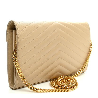 Saint Laurent Grain De Poudre Matelasse Chevron Monogram Chain Wallet Nude Powder Nude Powder 3 of 13