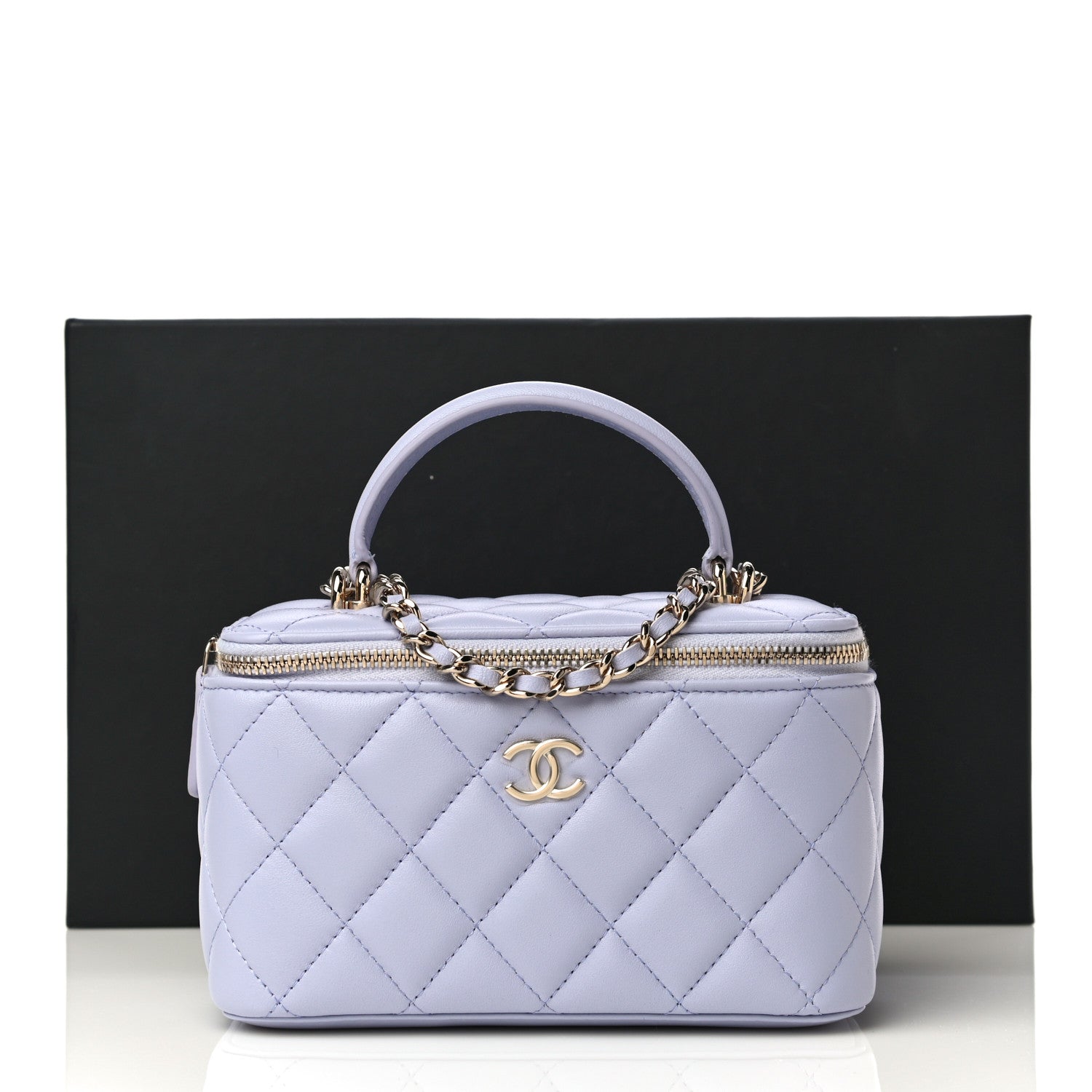 Chanel Lambskin Quilted Small Top Handle Vanity Case With Chain Light Purple 11 of 11