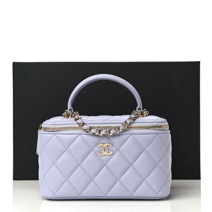 Chanel Lambskin Quilted Small Top Handle Vanity Case With Chain Light Purple 11 of 11