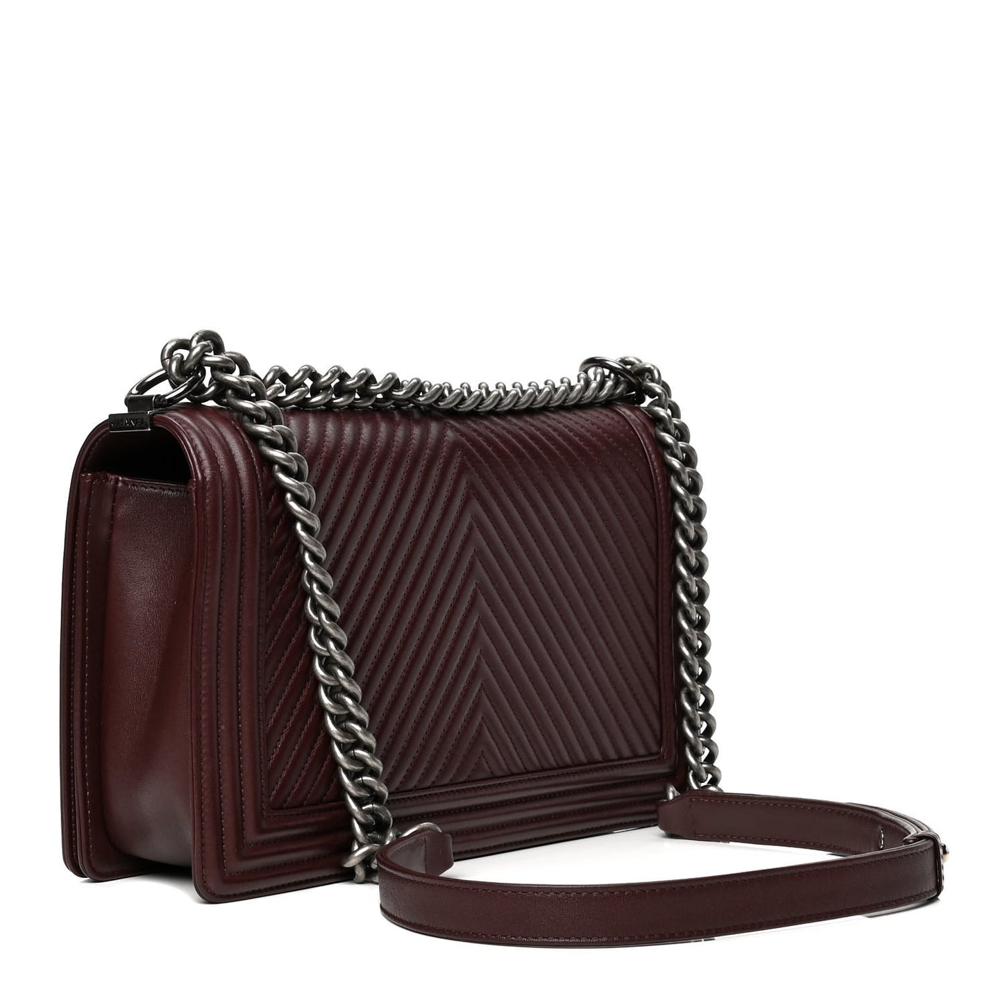 Calfskin Chevron Quilted New Medium Boy Flap Burgundy