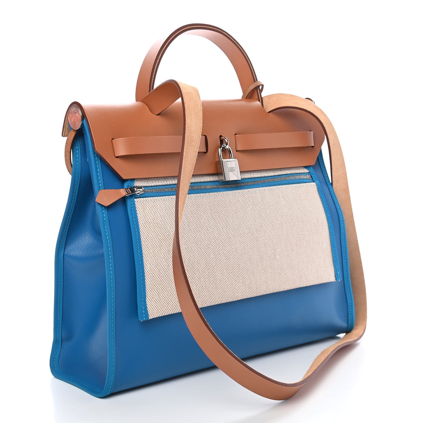 Toile H Berline Vache Hunter Herbag Zip 31 PM Bleu Zanzibar Natural