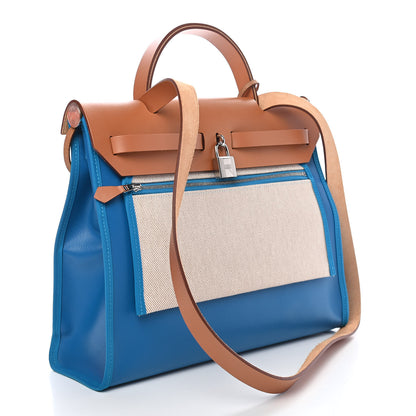 Hermes Toile H Berline Vache Hunter Herbag Zip 31 PM Bleu Zanzibar Natural 4 of 10