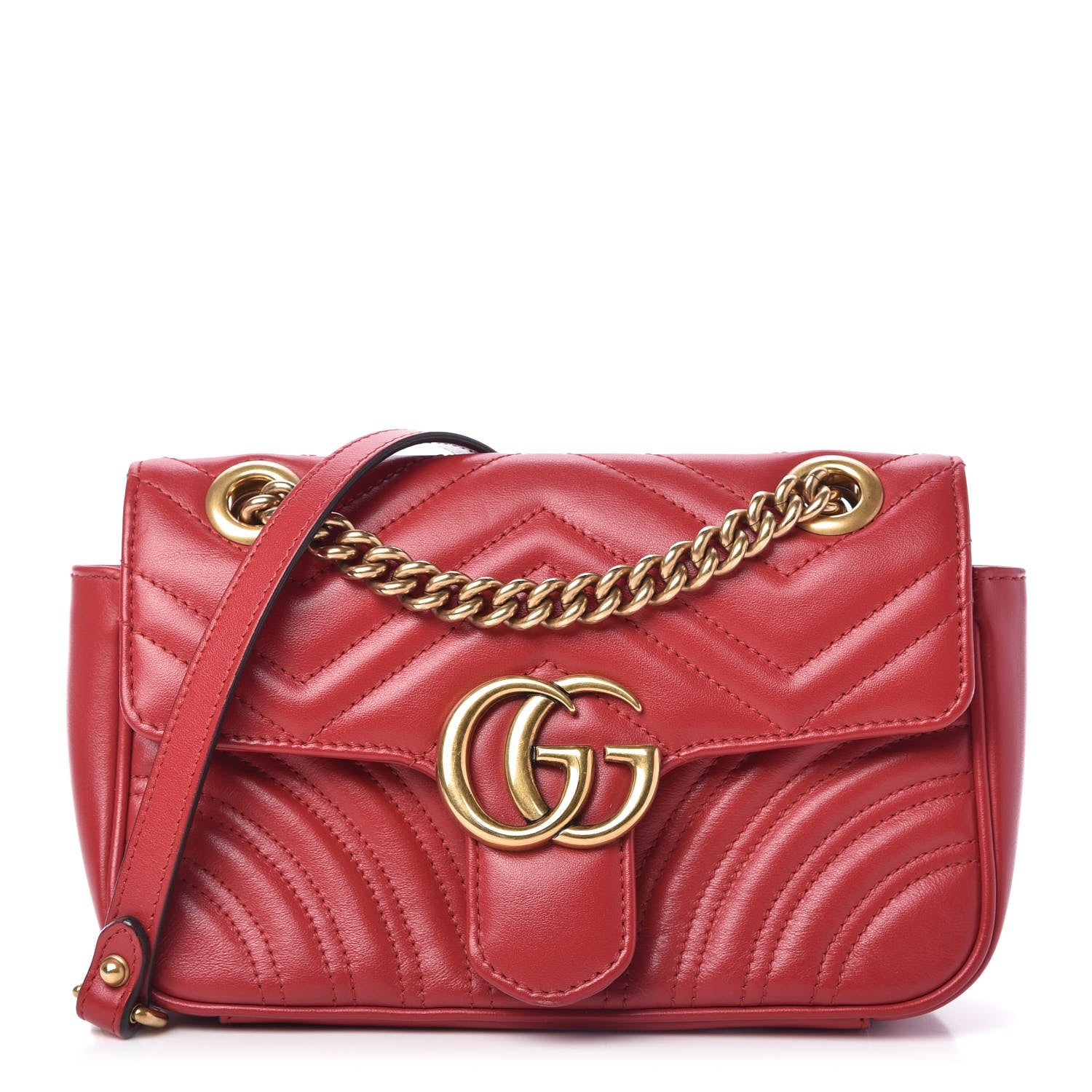 Gucci Calfskin Matelasse Mini GG Marmont Shoulder Bag Hibiscus Red 1 of 9