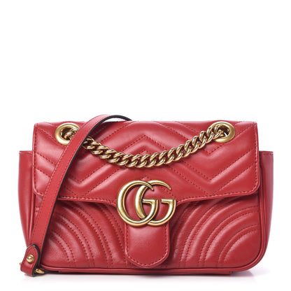 Gucci Calfskin Matelasse Mini GG Marmont Shoulder Bag Hibiscus Red 1 of 9