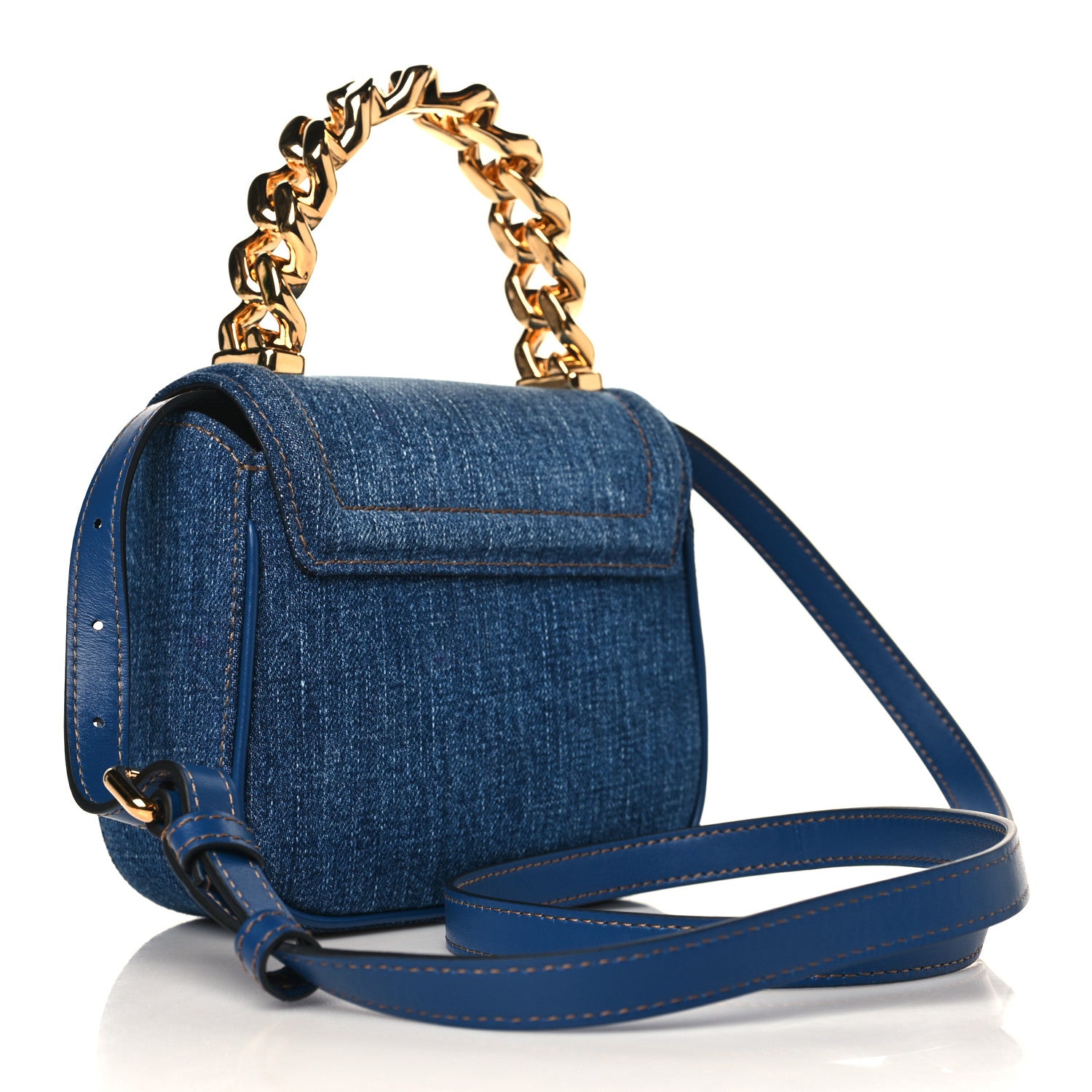 Versace Denim Mini La Medusa Chain Top Handle Bag Navy Blue 2 of 7