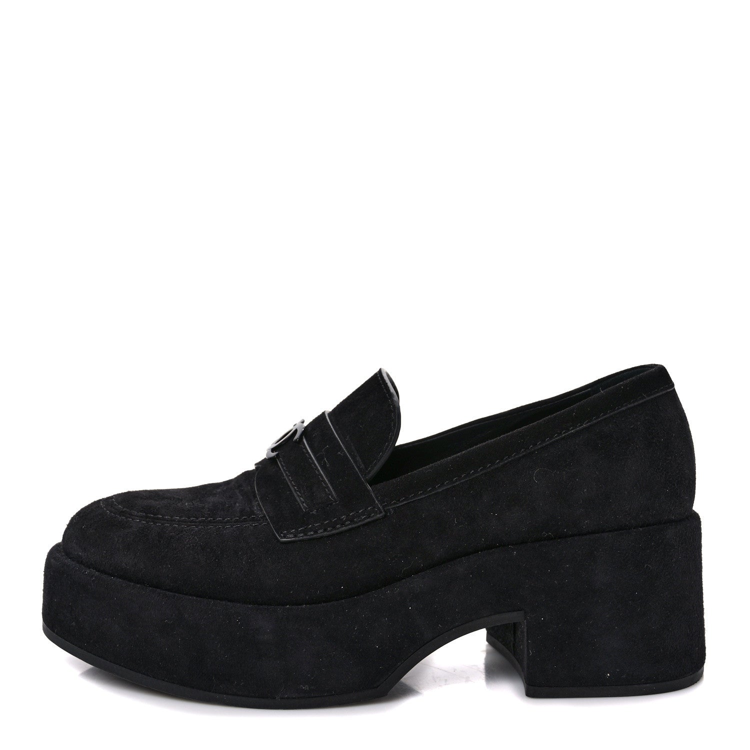 Chanel Suede CC Platform Loafers 36.5 Black 1 of 8
