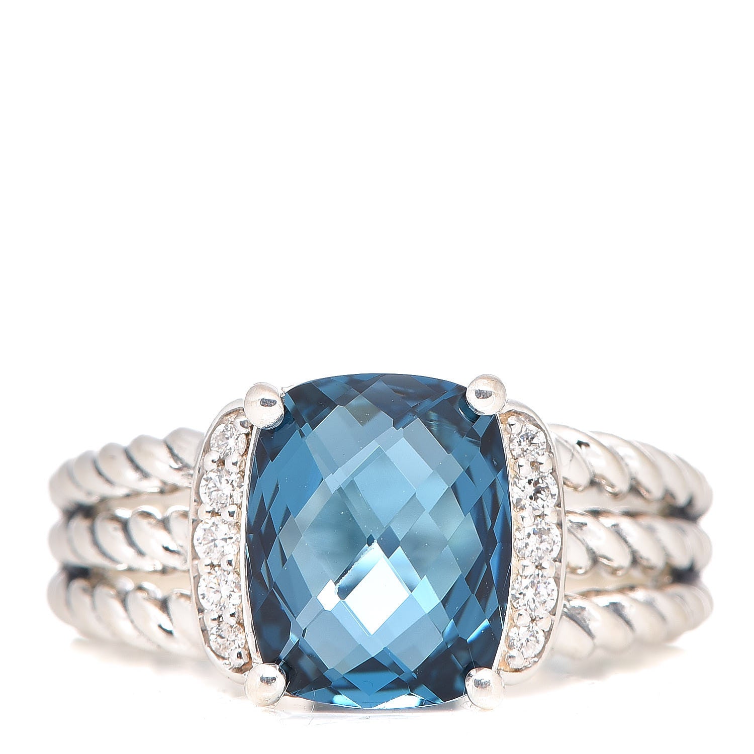 David Yurman Sterling Silver Diamond Hampton Blue Topaz 10mm Petite Wheaton Ring 54 7 1 of 5
