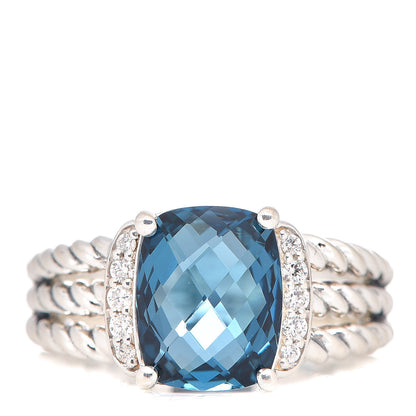 David Yurman Sterling Silver Diamond Hampton Blue Topaz 10mm Petite Wheaton Ring 54 7 1 of 5