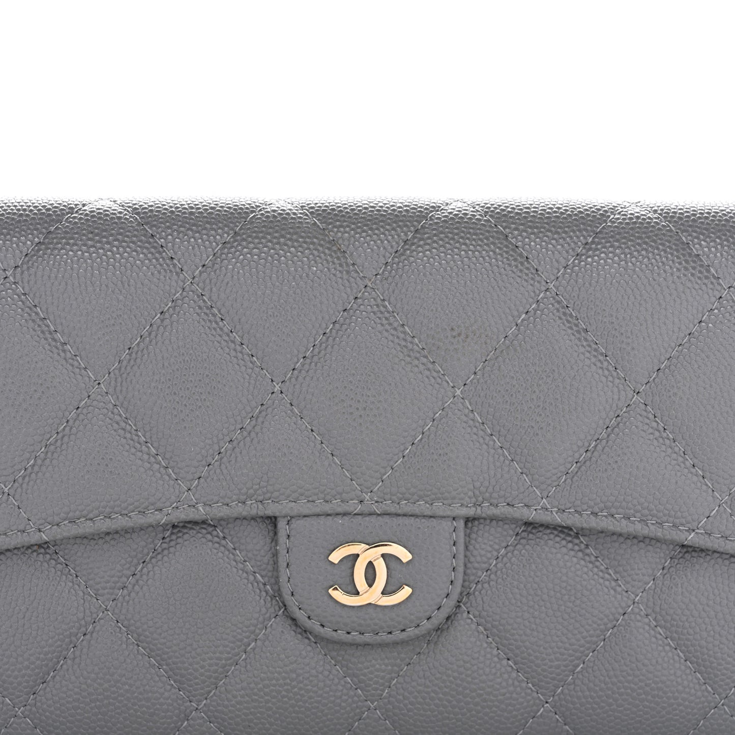 Caviar Quilted Large Gusset Flap Wallet Grey