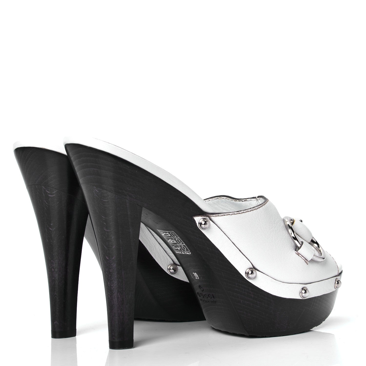Gucci Cellarius Soft Calfskin Icon Bit Platform Clog High Heel Slide Sandals 39 Great White 3 of 4