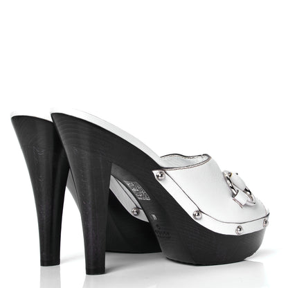 Gucci Cellarius Soft Calfskin Icon Bit Platform Clog High Heel Slide Sandals 39 Great White 3 of 4