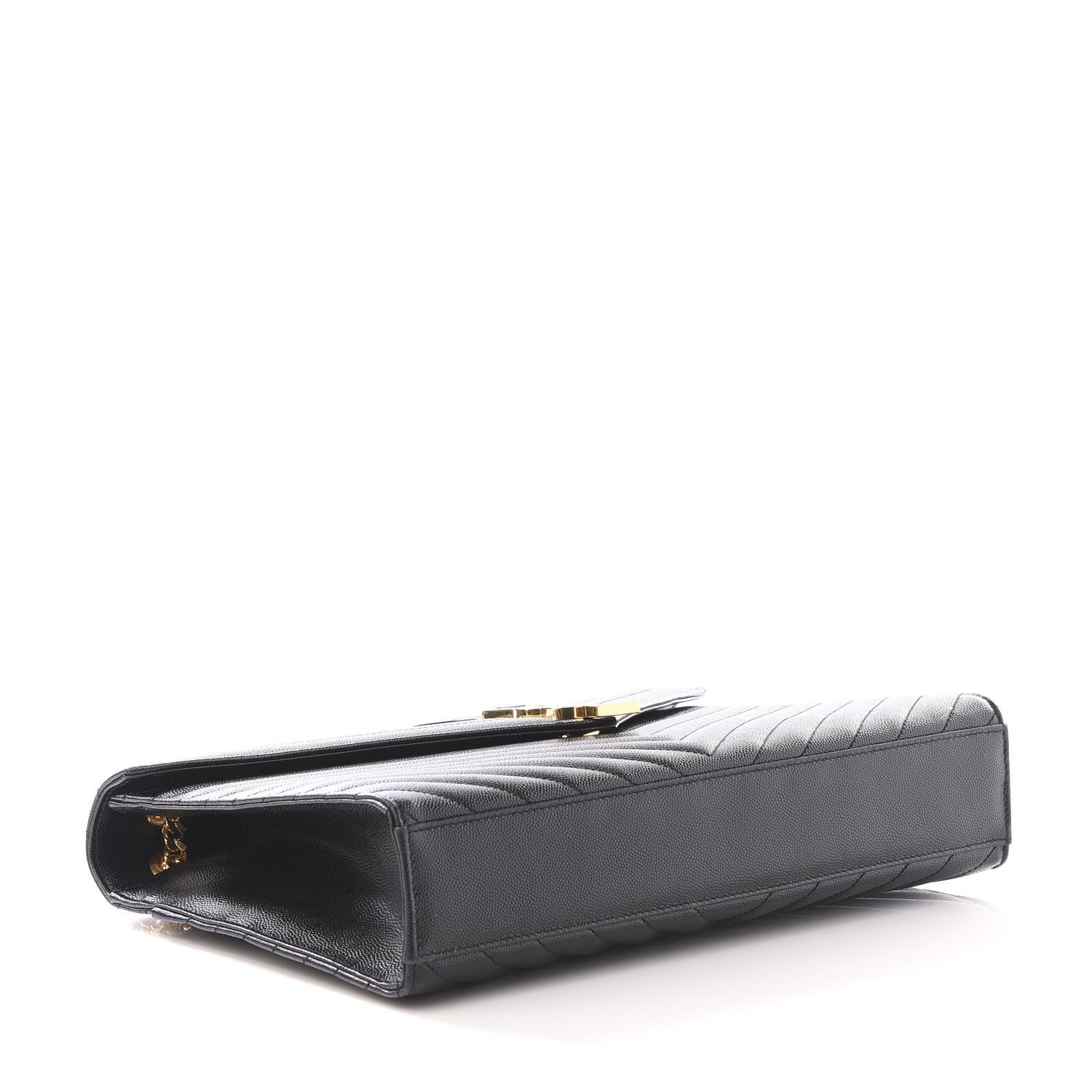 Saint Laurent Grain De Poudre Matelasse Chevron Large Monogram Satchel Black 3 of 9