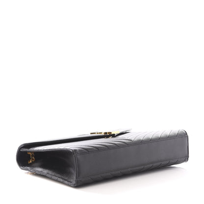 Saint Laurent Grain De Poudre Matelasse Chevron Large Monogram Satchel Black 3 of 9