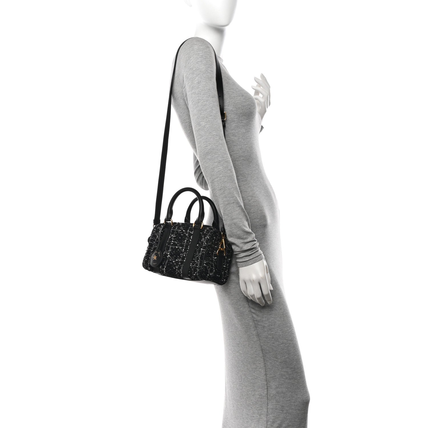 Christian Dior Tweed Cannage Groove 20 Bag Black White 2 of 14