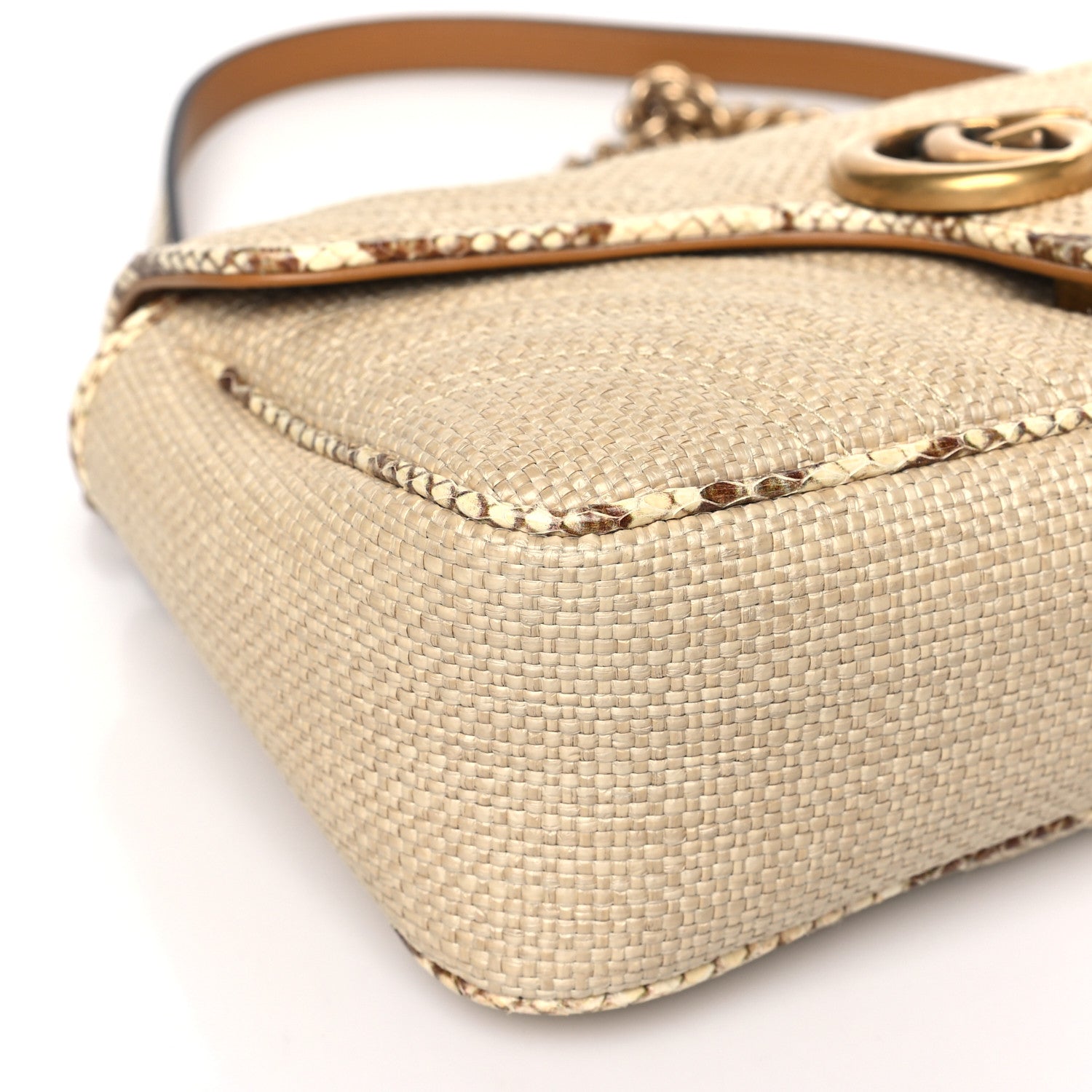 Gucci Raffia Elaphe Matelasse Small GG Marmont Shoulder Bag Natural Cream Brown 8 of 9