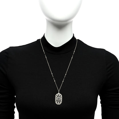 Tiffany Sterling Silver Black Onyx Pearl Ziegfeld Daisy Pendant Necklace 2 of 4