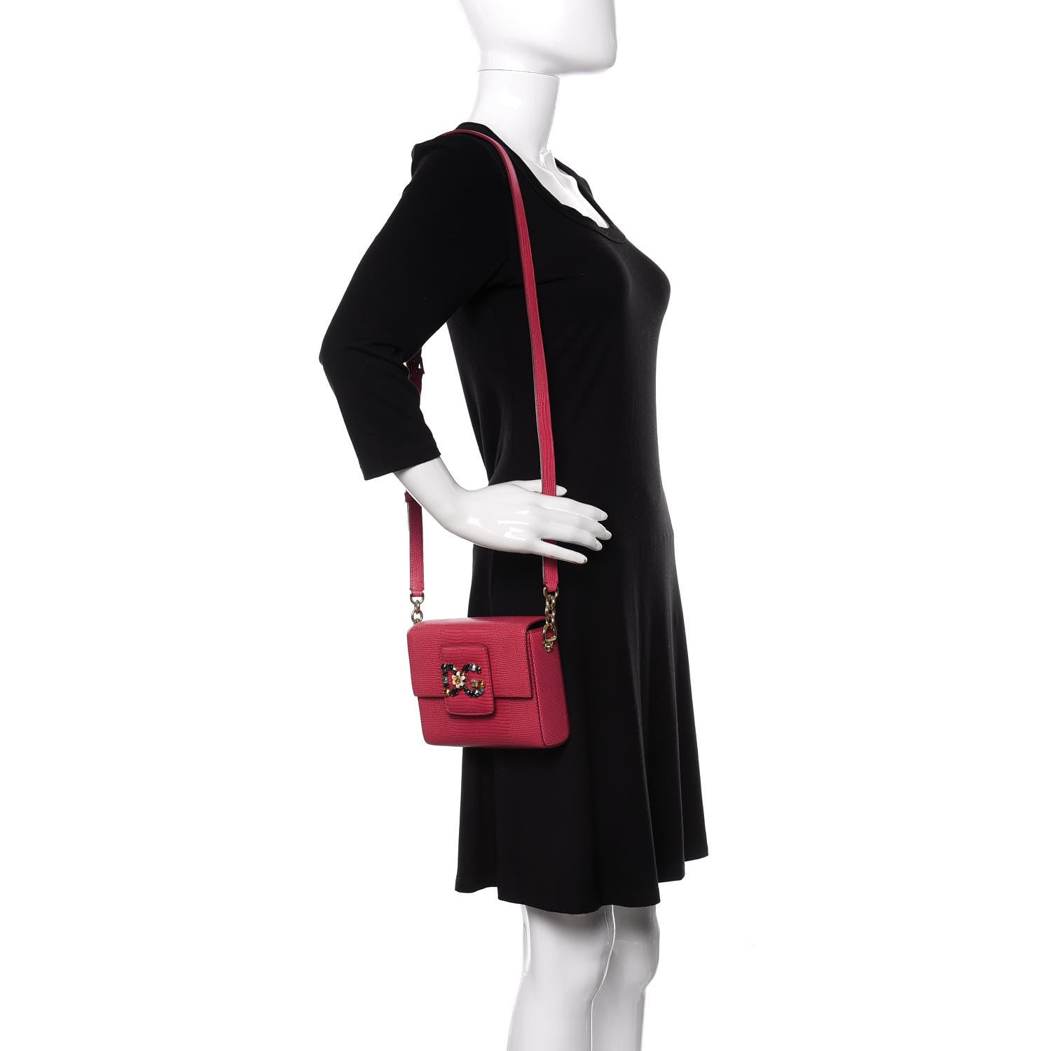 Dolce & Gabbana Stampa Iguana Calfskin Crystal Mini Milennials Shoulder Bag Pink 2 of 9