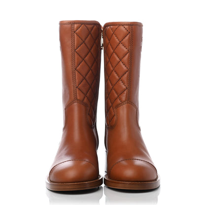 Chanel Calfskin Quilted CC Logo Mid Calf Boots 38 Caramel 2 of 4