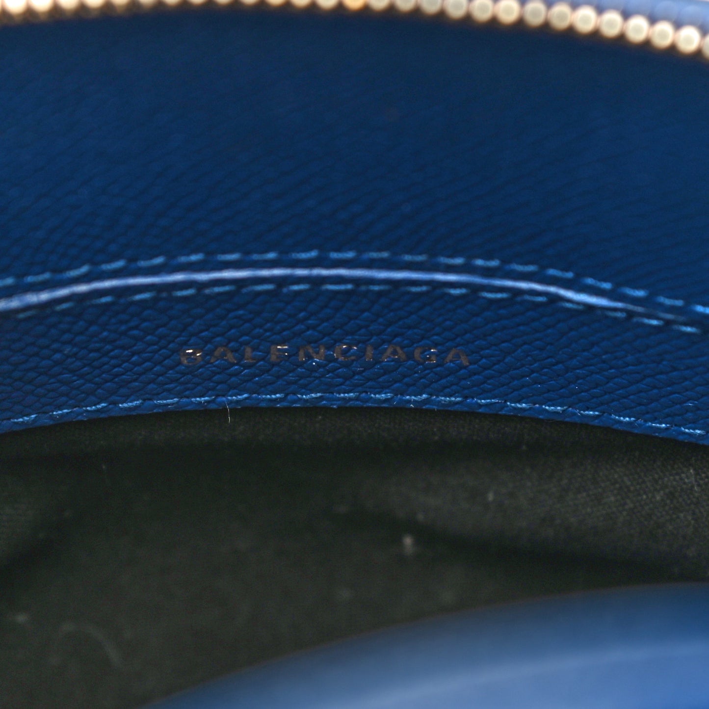 Signature Grained Calfskin Logo XXS Ville Top Handle Bag Bleu Roi White