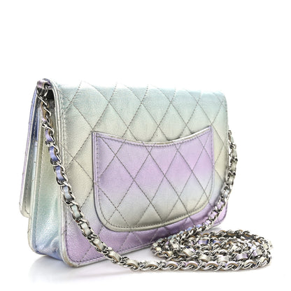 Chanel Gradient Metallic Calfskin Quilted Wallet On Chain WOC Silver Blue Yellow Purple 3 of 10