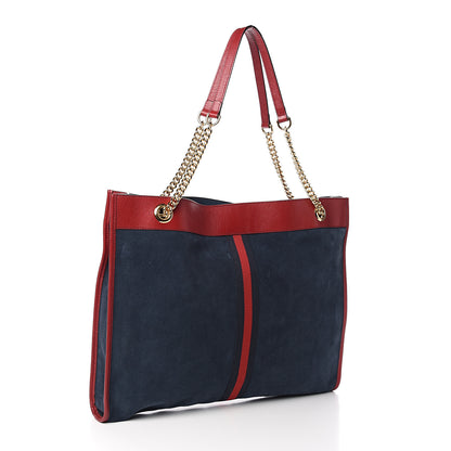 Gucci Suede Calfskin Large Rajah Chain Tote New Blue Romantic Cherry 4 of 11