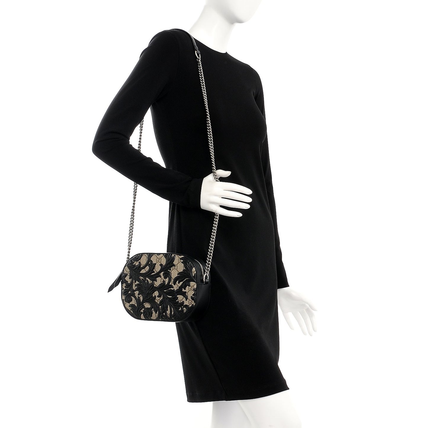 GG Supreme Monogram Arabesque Mini Chain Shoulder Bag Beige Black