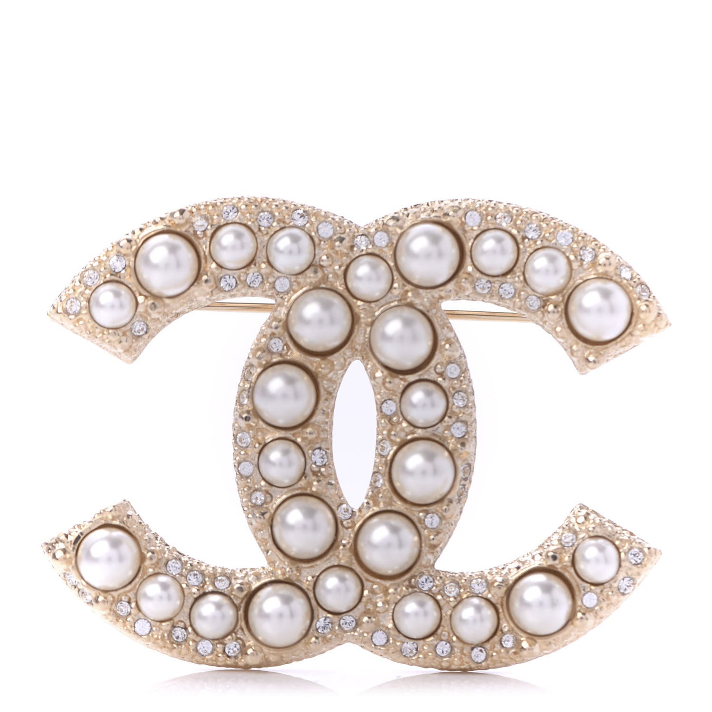 Pearl Crystal CC Brooch Gold