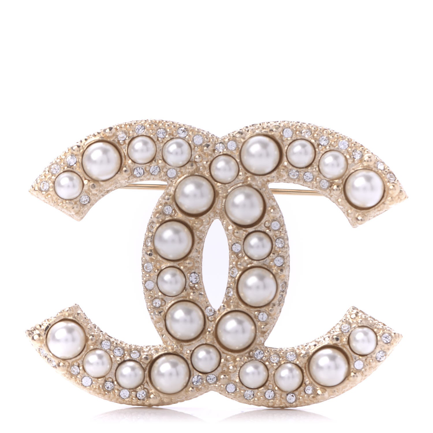 Chanel Pearl Crystal CC Brooch Gold 1 of 5