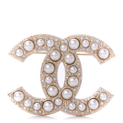 Chanel Pearl Crystal CC Brooch Gold 1 of 5