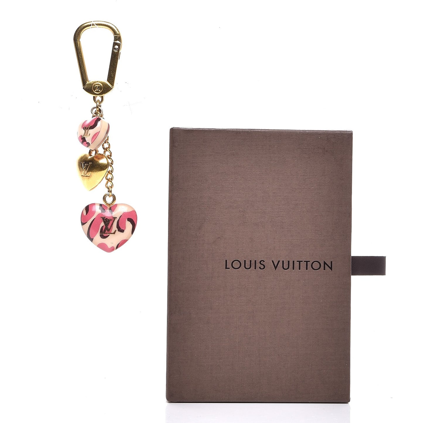 Leopard Heart Bag Charm Key Holder Blanc Corail