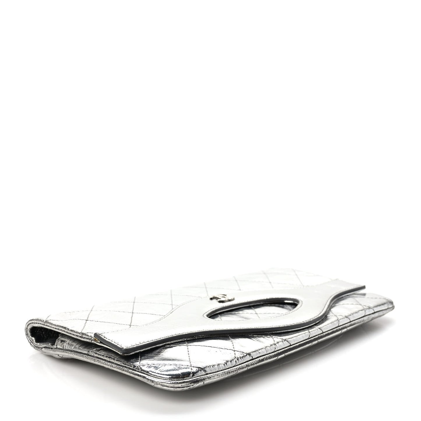 Metallic Crumpled Calfskin Small 31 Pouch Silver