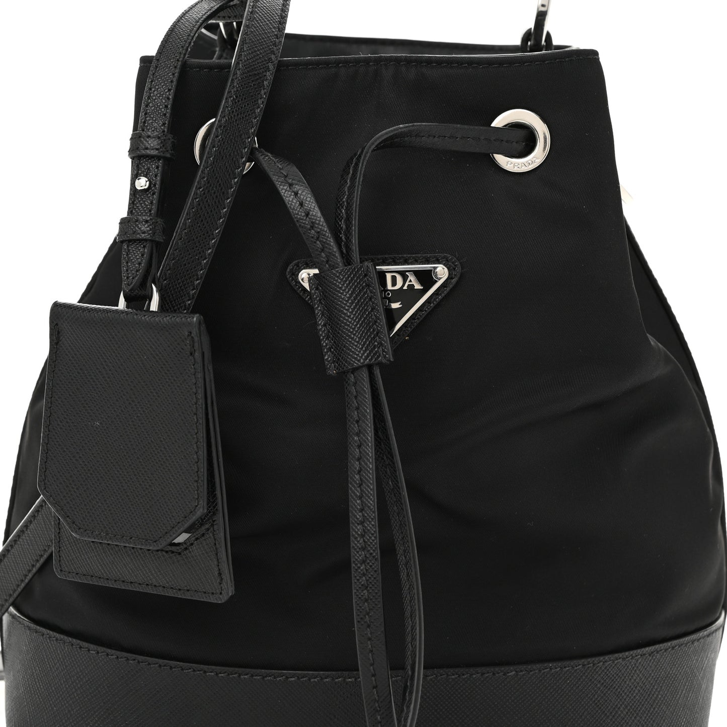 Tessuto Nylon Saffiano Secchiello Bucket Bag Black