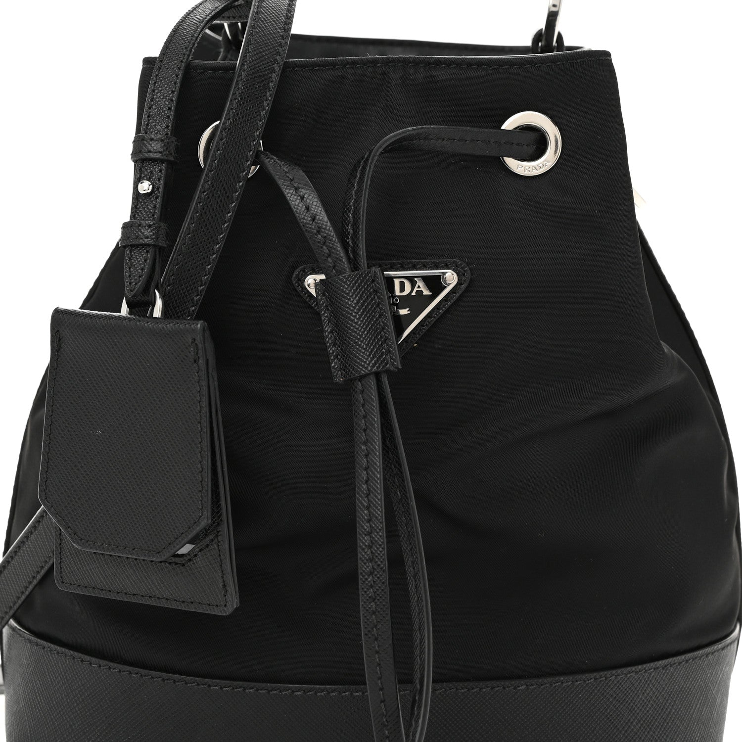Prada Tessuto Nylon Saffiano Secchiello Bucket Bag Black 8 of 10