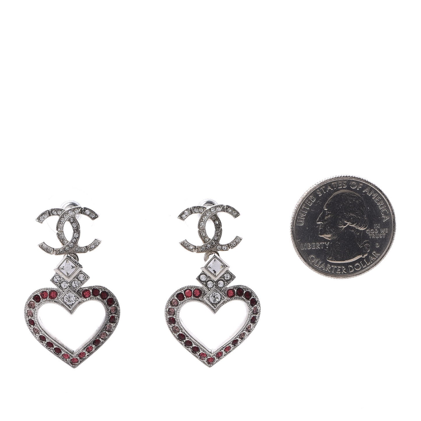Crystal Heart CC Drop Earrings Silver Mutlicolor