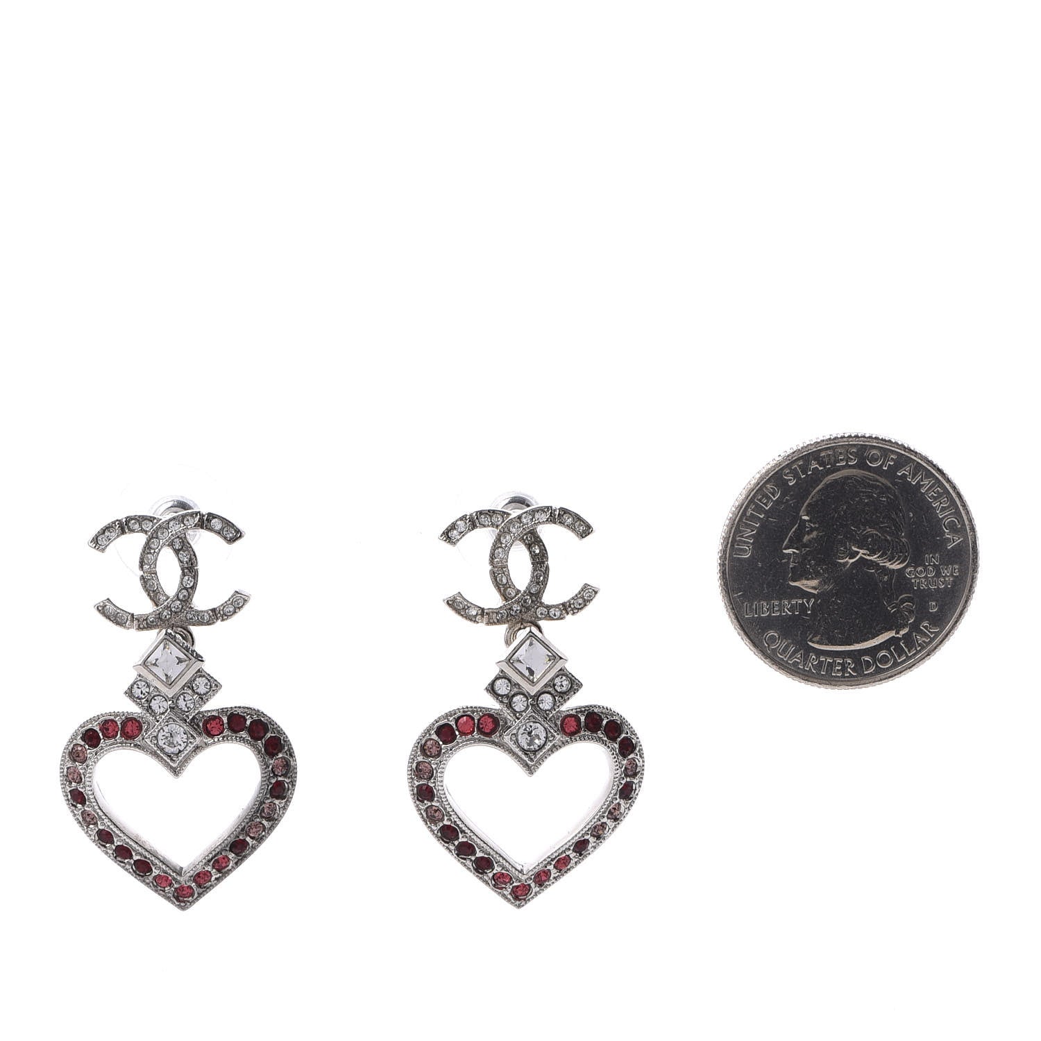 Chanel Crystal Heart CC Drop Earrings Silver Mutlicolor 4 of 6