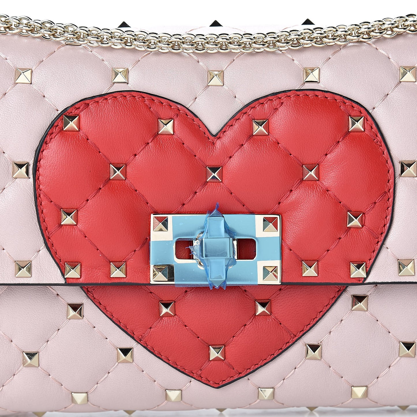 Nappa Rockstud Spike Heart Wallet on Chain Poudre