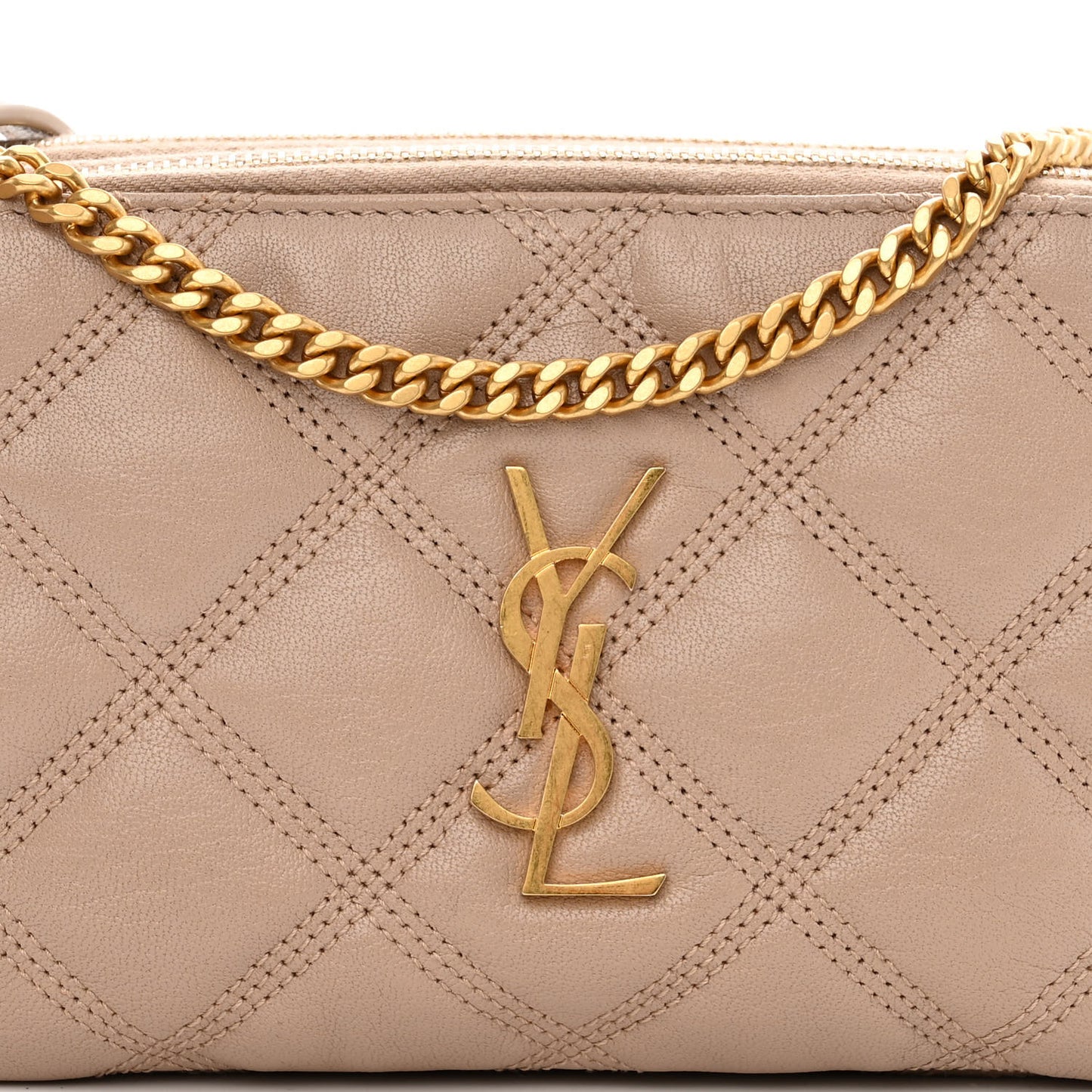 Grained Lambskin Quilted Mini Becky Double Zip Bag Natural Tan