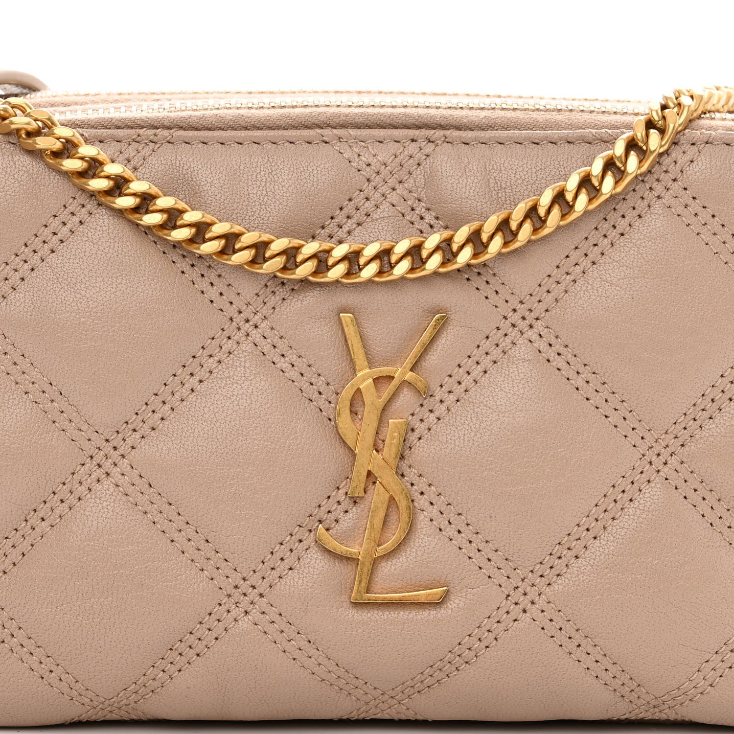 Saint Laurent Grained Lambskin Quilted Mini Becky Double Zip Bag Natural Tan 9 of 11