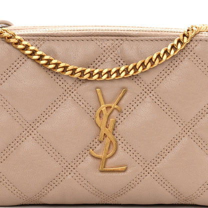 Saint Laurent Grained Lambskin Quilted Mini Becky Double Zip Bag Natural Tan 9 of 11